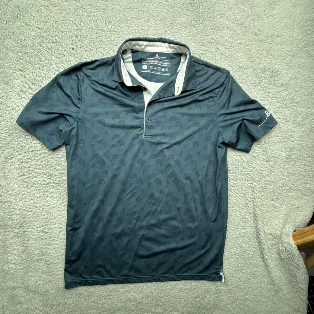 Boston Scott Golf Polo Men L Gray Paisley Short Sleeve Performance Stretch